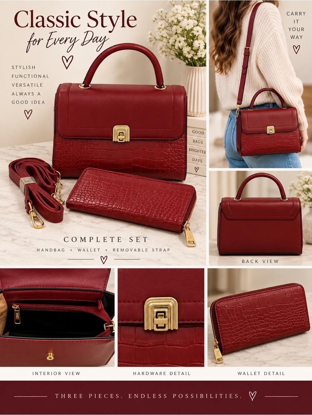 NWT Croc Embossed Structured Top-Handle Satchel/Crossbody